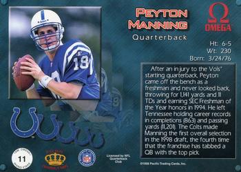 1998 Pacific Omega - Rising Stars #11 Peyton Manning Back