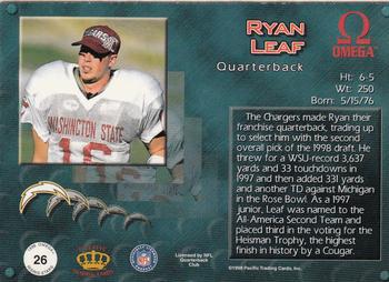 1998 Pacific Omega - Rising Stars #26 Ryan Leaf Back