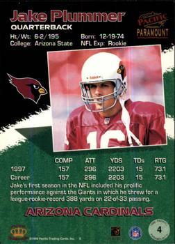 1998 Pacific Paramount - Copper #4 Jake Plummer Back