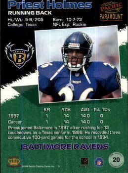 1998 Pacific Paramount - Copper #20 Priest Holmes Back