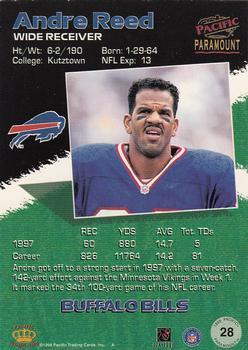 1998 Pacific Paramount - Copper #28 Andre Reed Back