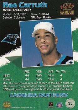 1998 Pacific Paramount - Copper #35 Rae Carruth Back