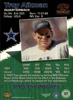 1998 Pacific Paramount - Copper #57 Troy Aikman Back