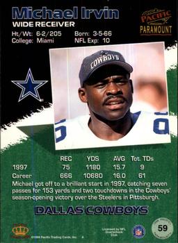 1998 Pacific Paramount - Copper #59 Michael Irvin Back