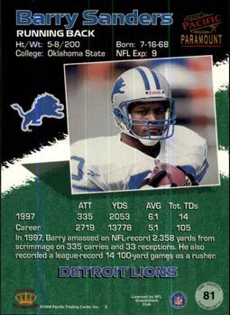 1998 Pacific Paramount - Copper #81 Barry Sanders Back