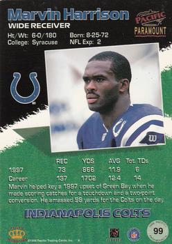 1998 Pacific Paramount - Copper #99 Marvin Harrison Back