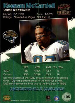 1998 Pacific Paramount - Copper #105 Keenan McCardell Back