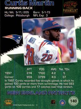 1998 Pacific Paramount - Copper #140 Curtis Martin Back