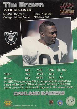 1998 Pacific Paramount - Copper #167 Tim Brown Back