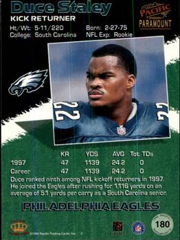 1998 Pacific Paramount - Copper #180 Duce Staley Back