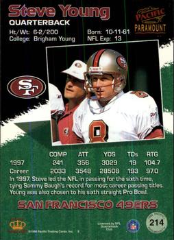 1998 Pacific Paramount - Copper #214 Steve Young Back