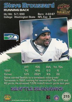 1998 Pacific Paramount - Copper #215 Steve Broussard Back