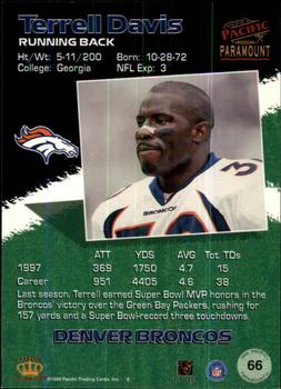 1998 Pacific Paramount - Red #66 Terrell Davis Back