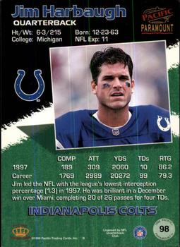 1998 Pacific Paramount - Red #98 Jim Harbaugh Back