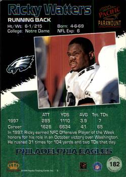 1998 Pacific Paramount - Red #182 Ricky Watters Back