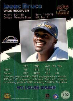 1998 Pacific Paramount - Red #192 Isaac Bruce Back