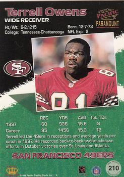 1998 Pacific Paramount - Red #210 Terrell Owens Back