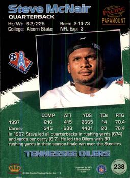 1998 Pacific Paramount - Red #238 Steve McNair Back
