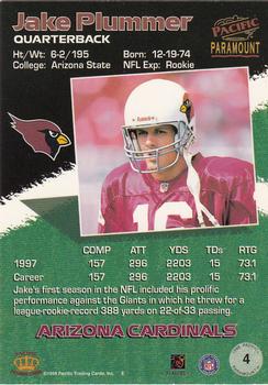 1998 Pacific Paramount - Silver #4 Jake Plummer Back