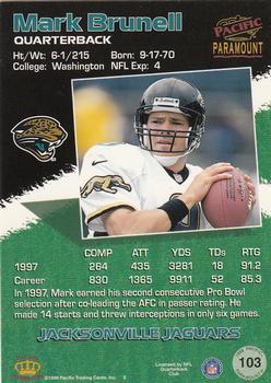 1998 Pacific Paramount - Silver #103 Mark Brunell Back
