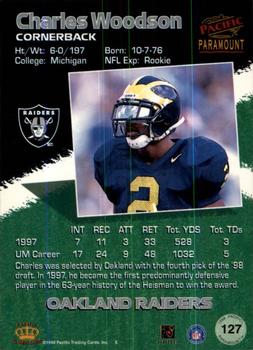 1998 Pacific Paramount - Silver #127 Charles Woodson Back