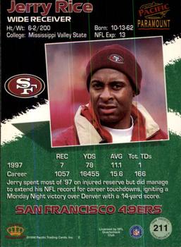 1998 Pacific Paramount - Silver #211 Jerry Rice Back