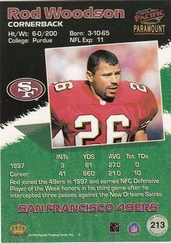 1998 Pacific Paramount - Silver #213 Rod Woodson Back