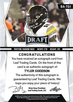 2022 Leaf Draft (Hobby) - Autographs #BA-TG1 Tyler Goodson Back