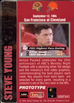 1994 Action Packed Monday Night Football - Prototypes #MNF941 Steve Young Back