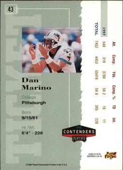 1998 Playoff Contenders - Ticket Red #43 Dan Marino Back