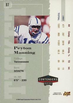 1998 Playoff Contenders - Ticket Red #87 Peyton Manning Back