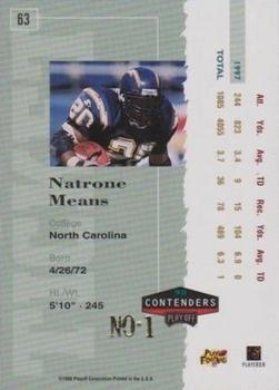1998 Playoff Contenders - Ticket Registered Exchange #63 Natrone Means Back