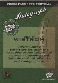 1998 Press Pass - Autographs #NNO Grant Wistrom Back