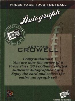 1998 Press Pass - Autographs #NNO Germane Crowell Back