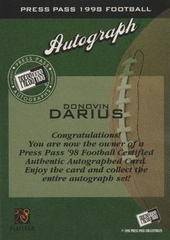 1998 Press Pass - Autographs #NNO Donovin Darius Back
