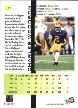 1998 Press Pass - Paydirt Red #3 Charles Woodson Back