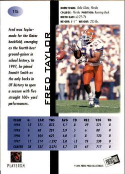 1998 Press Pass - Paydirt Red #15 Fred Taylor Back
