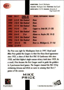 1998 Press Pass - Paydirt Red #47 Mike Price Back
