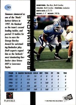 1998 Press Pass - Pick Offs Blue #10 Brian Simmons Back