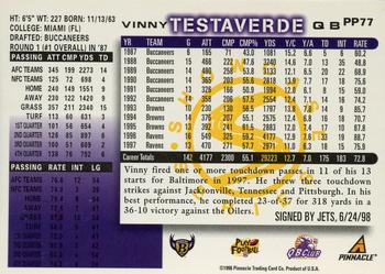 1998 Score - Showcase Series #PP77 Vinny Testaverde Back