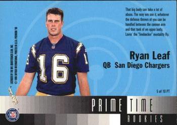 1998 SkyBox Premium - Prime Time Rookies #5 PT Ryan Leaf Back