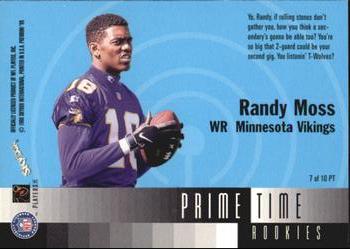 1998 SkyBox Premium - Prime Time Rookies #7 PT Randy Moss Back