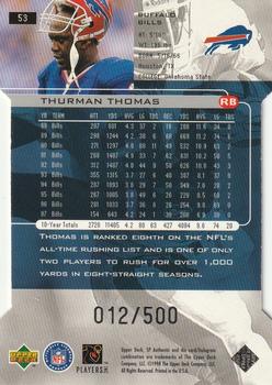 1998 SP Authentic - Die Cuts #53 Thurman Thomas Back