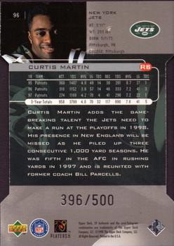 1998 SP Authentic - Die Cuts #96 Curtis Martin Back