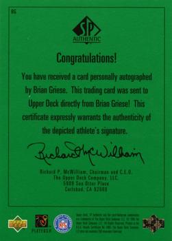 1998 SP Authentic - Player's Ink Green #BG Brian Griese Back