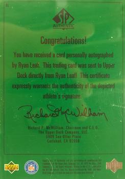 1998 SP Authentic - Player's Ink Green #RL Ryan Leaf Back