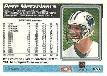 1995 Topps - Carolina Panthers Boosters #451 Pete Metzelaars Back