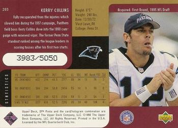 1998 SPx Finite - Radiance #203 Kerry Collins Back