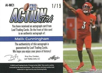 2022 Pro Set Metal - Action Ink Autographs Crystal Pink #AI-MC1 Malik Cunningham Back