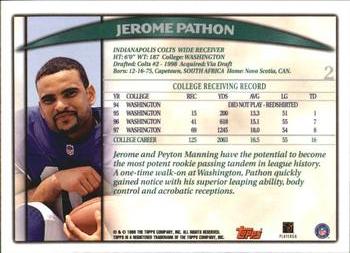 1998 Topps Season Opener #2 Jerome Pathon Back